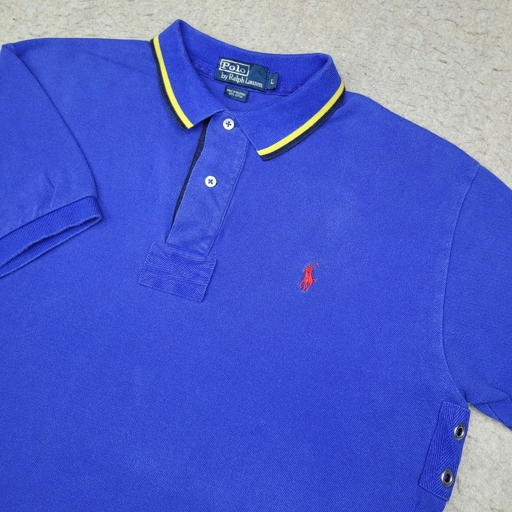 Vintage‎ Polo Ralph Lauren Vented Polo Shirt Mens L Blue Short Sleeve Preppy